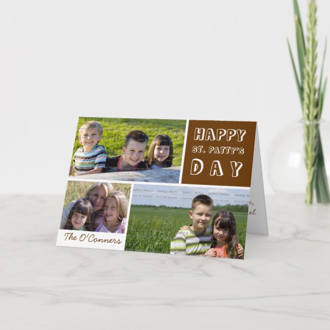 Cartão Foto do Dia de São Patricks Collage Green Shamrock (Frente)