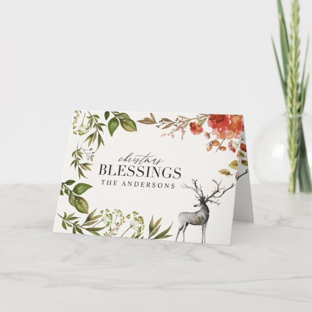 Cartão Foto do emblema de folhagem em aquarela Natal (Frente)