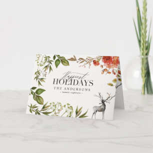 Cartão Foto do emblema de folhagem em aquarela Natal