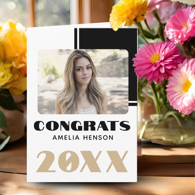Cartão Foto do Formando Simple Black White 2023 (Criador carregado)