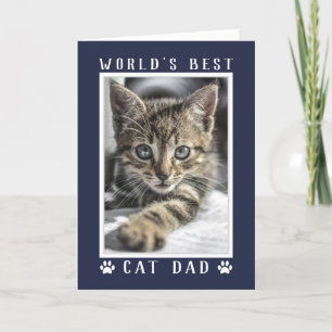 Cartão Foto do Melhor Pai de Gato do Mundo Azul Marinho d