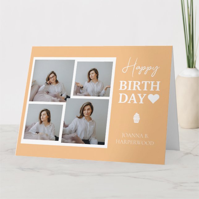 Cartão Foto do Na moda de aniversário da Caligrafia Elega (Frente)