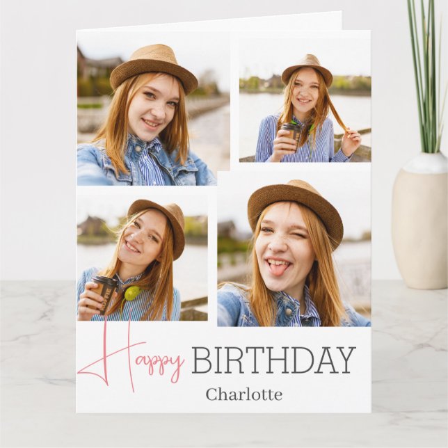 Cartão Foto do Na moda de aniversário da Caligrafia Elega (Frente)