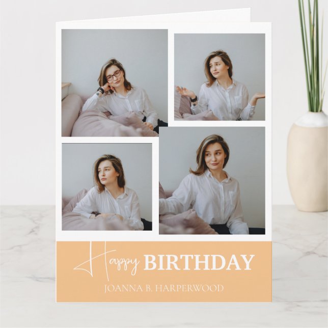 Cartão Foto do Na moda de aniversário da Caligrafia Elega (Frente)