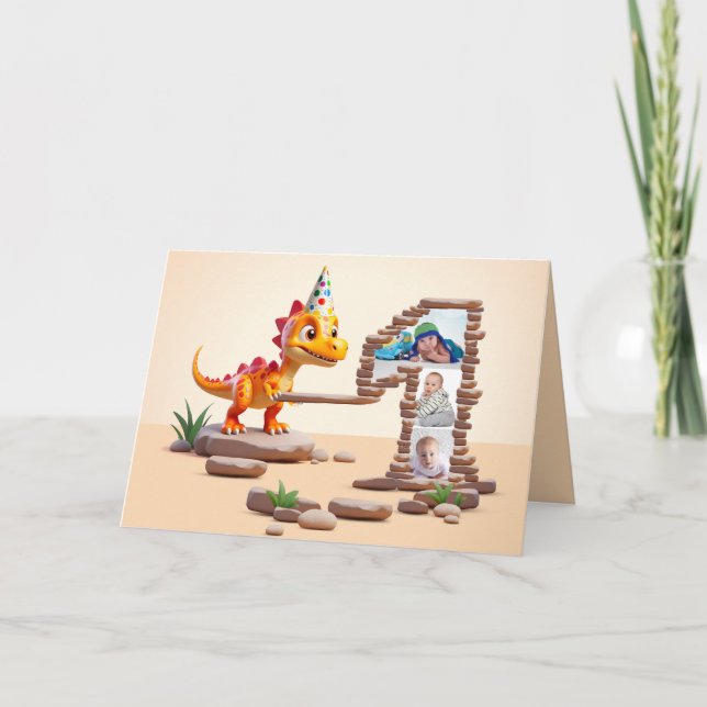 Cartão Foto do primeiro aniversario Grande | Dino Little  (Frente)