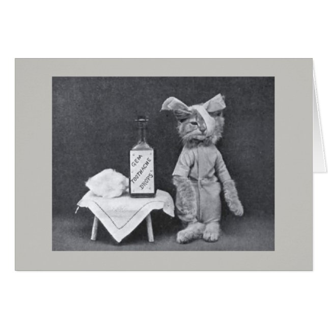 Cartão Foto do vintage - gatinho com um Toothache, (Frente Horizontal)