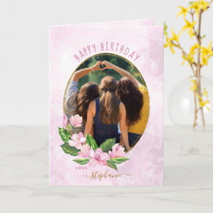 Cartão Foto Dourada rosa moderna de Wreath Floral no Aniv