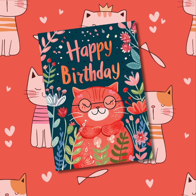 Cartão Foto e Nome Personalizados | Ilustração de Gato Fo (Criador carregado)