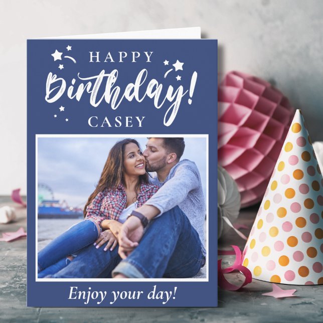 Cartão Foto e texto personalizados de aniversário feliz (Happy Birthday Custom Photo and Text Card.  Add your favorite photo and custom text)
