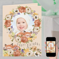 Foto em Floral Wreath com Woodland Fox Birthday