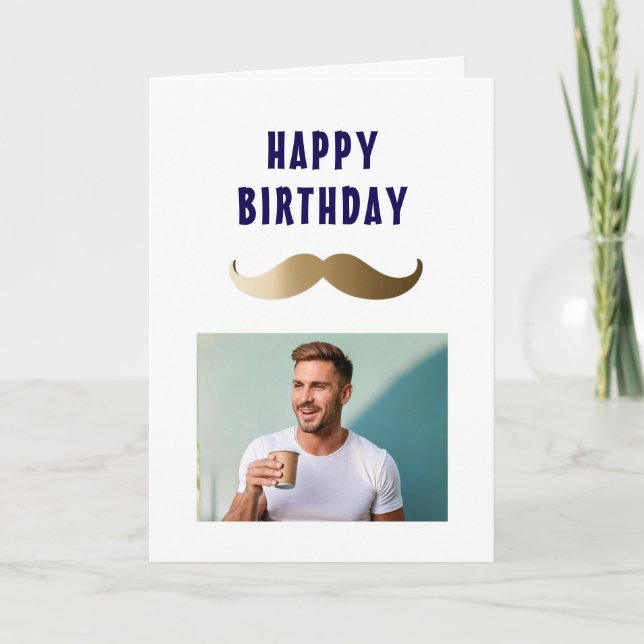 Cartão Foto engraçada de aniversário com bigode simples f (Frente)