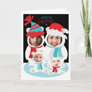 Cartão Foto Família de Urso Polar no Natal Personalizada