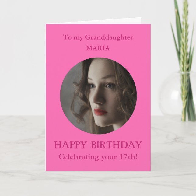 Cartão Foto Feliz Aniversário Avó 17 PINK Qualquer Idade (Frente)