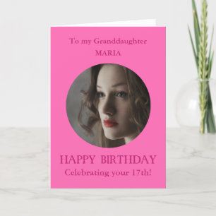 Cartão Foto Feliz Aniversário Avó 17 PINK Qualquer Idade