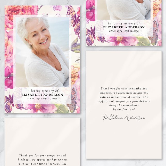 Cartão Foto Floral Rosa Funeral Condolências Agradeciment (Criador carregado)