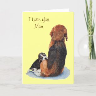 Cartão Foto fofa de cachorrinho beagle com a mamãe