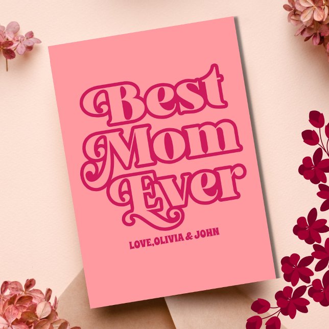 Cartão Foto Groovy Rosa Dia das Mães Retro Melhor Mãe do  (Criador carregado)