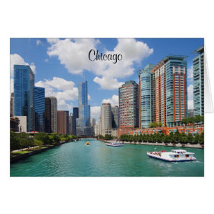 Cartão Foto legal da skyline de Chicago River