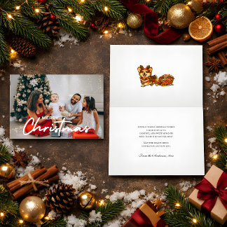 Cartão Foto Natalina Aconchegante Corgi Rena Sleigh Retro