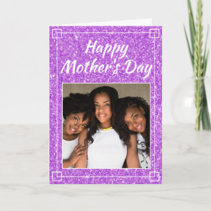 Cartão Foto Personalizada Da Família Glitter Girly dia d