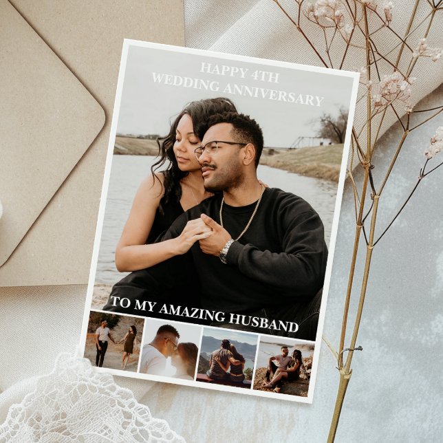 Cartão Foto personalizada de aniversário de casamento (Celebrate your story with a foil photo card full of your favorite moments and heartfelt memories.)