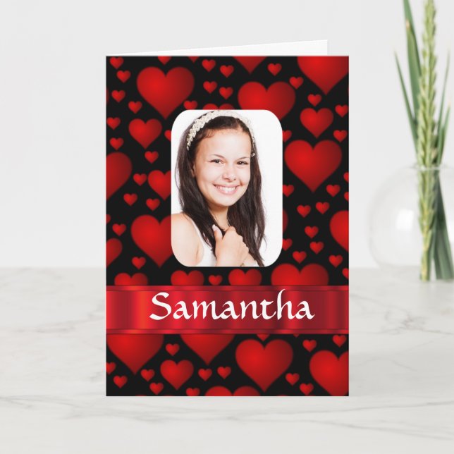 Cartão Foto personalizada de coração vermelho e preto (Frente)
