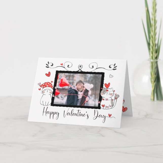 Cartão Foto Personalizada de Corações de Gato de Gato de  (Frente)