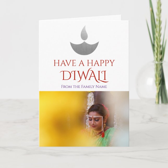 Cartão Foto Personalizada de Diwali Feliz (Frente)