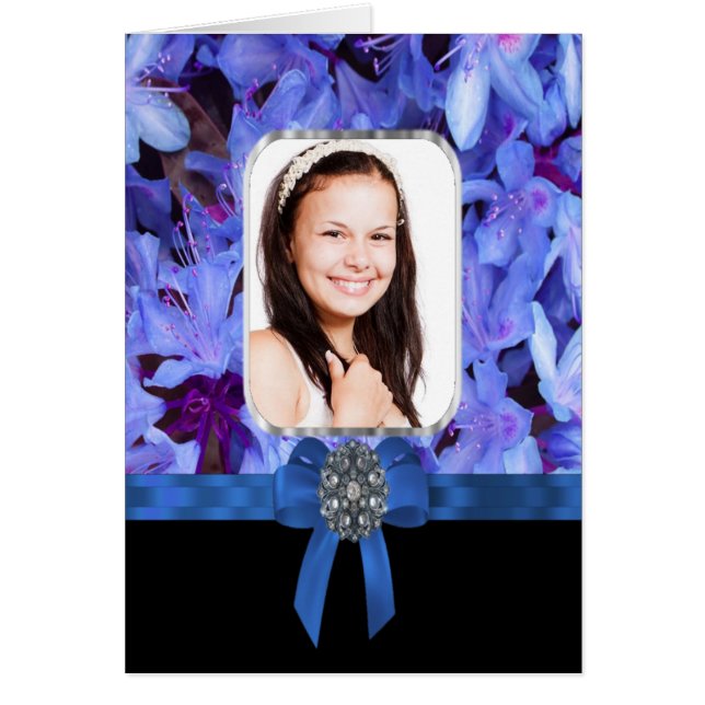 Cartão Foto personalizada de flor azul (Frente)