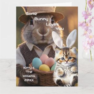 Cartão Foto Personalizada de Gato com Orelhas de Coelhinh