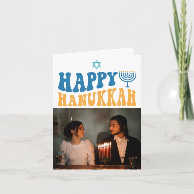 Cartão Foto personalizada de Hanukkah feliz retrô (Frente)