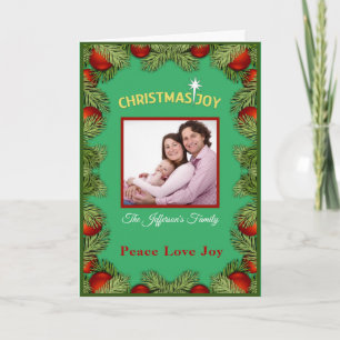 Cartão Foto Personalizada de Natal Alegria Paz Amor Famíl