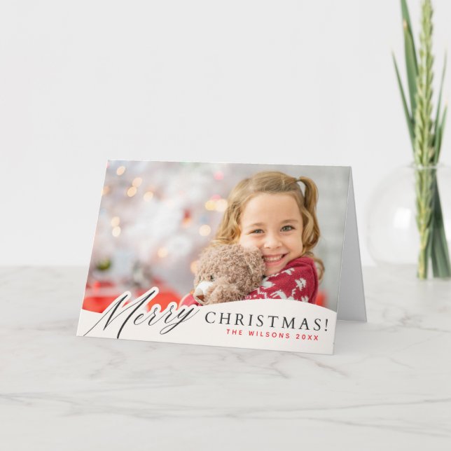 Cartão Foto Personalizada de Natal Feliz e Branca com Flo (Frente)