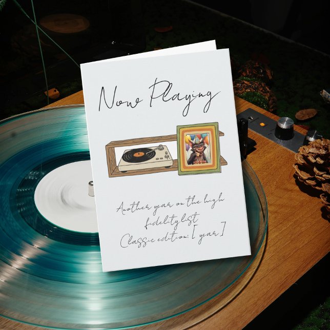 Cartão Foto Personalizada de Tocador de Vinil Retro (Criador carregado)