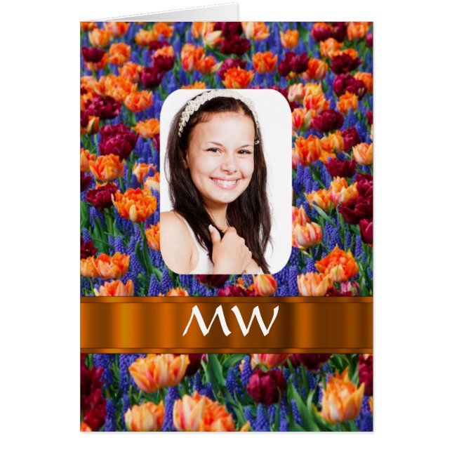 Cartão Foto personalizada de tulipa laranja (Frente)