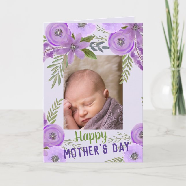 Cartão Foto personalizada "Dia de as mães" Lavanda violet (Frente)