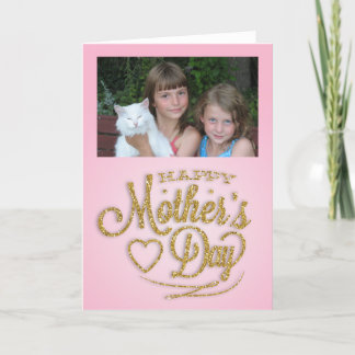 Cartão Foto personalizada, Dia de as mães rosa e Dourado