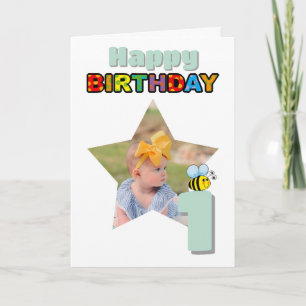 Cartão Foto Personalizada Doce para Abelha Um 1º Aniversá