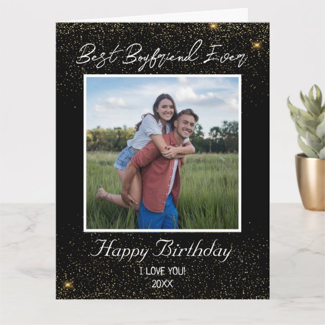 Cartão Foto Personalizada Feliz Aniversário Melhor Beyfri (Planta pequena)