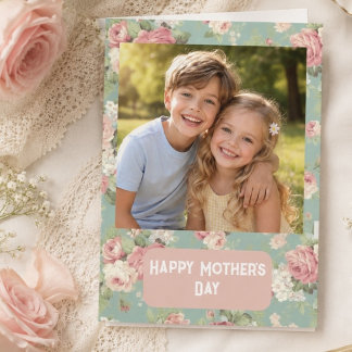 Cartão Foto Personalizada Feliz Dia das Mães floral