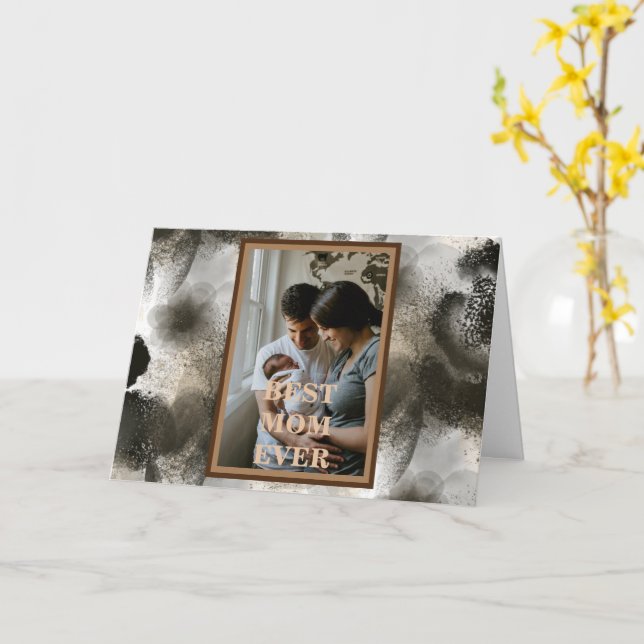 Cartão Foto Personalizada Floral Dourado Feliz Dia das Mã (Flor Amarela)