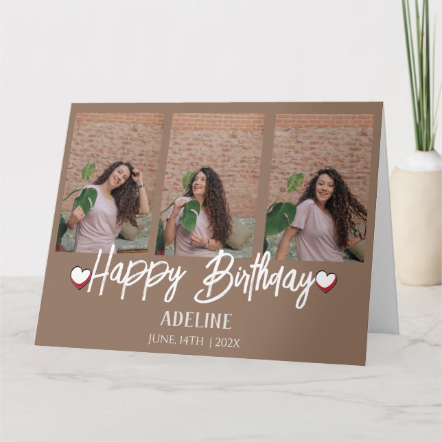 Cartão Foto Personalizada Simples de Aniversário Na moda  (Frente)