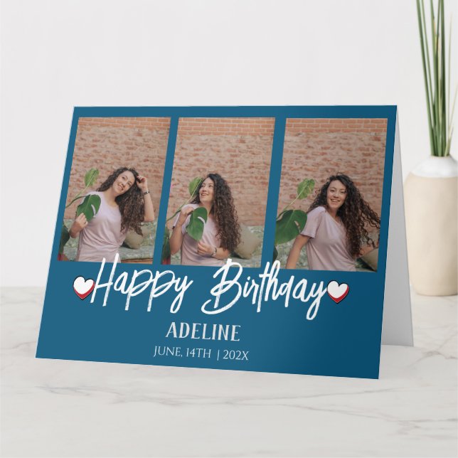 Cartão Foto Personalizada Simples de Aniversário Na moda  (Frente)