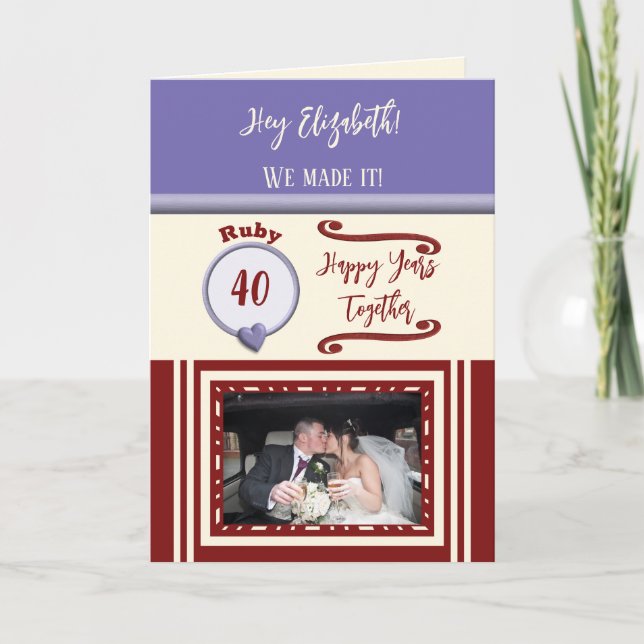 Cartão Foto roxa de 40 anos da esposa ruby (Frente)