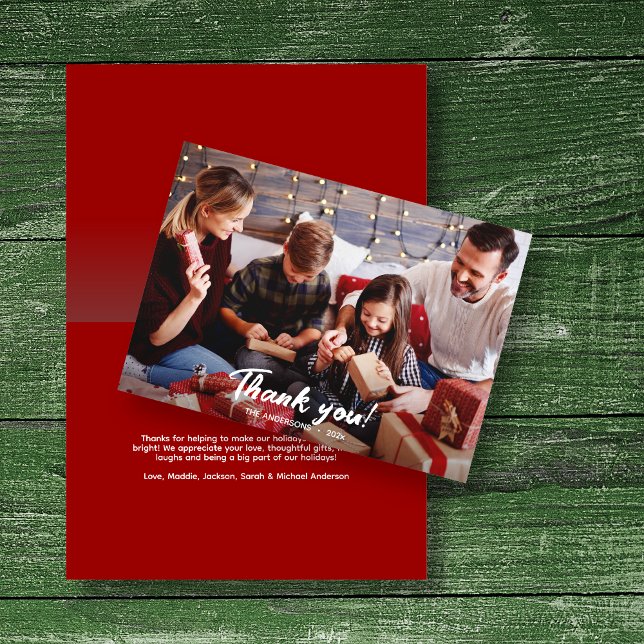 Cartão Foto sobre Feriado Vermelho Moderno Elegante Obrig (Criador carregado)