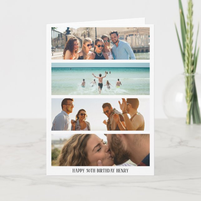Cartão Foto Trendy 4 | Qualquer Idade e Nome Aniversário (Frente)