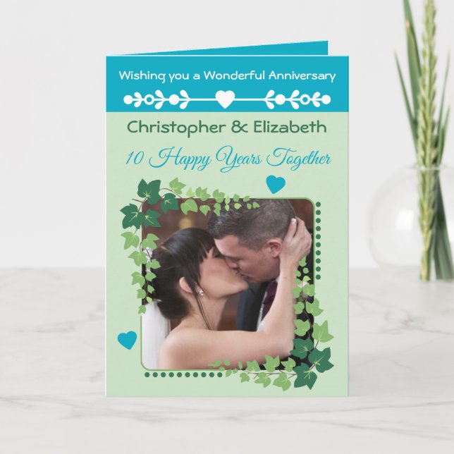 Cartão Foto verde do 10º aniversário do Tin (Frente)
