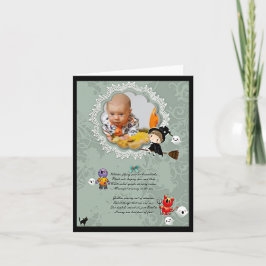 Cartão Fotografia com Bruxa, Monstros, Fantasma, Gato