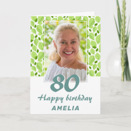 Cartão Fotografia de 80º Aniversário com Padrão de Folhas