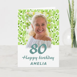Cartão Fotografia de 80º Aniversário com Padrão de Folhas